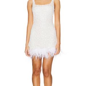 Miscreants Capri Dress in White - Chic Feather Hem Mini Dress